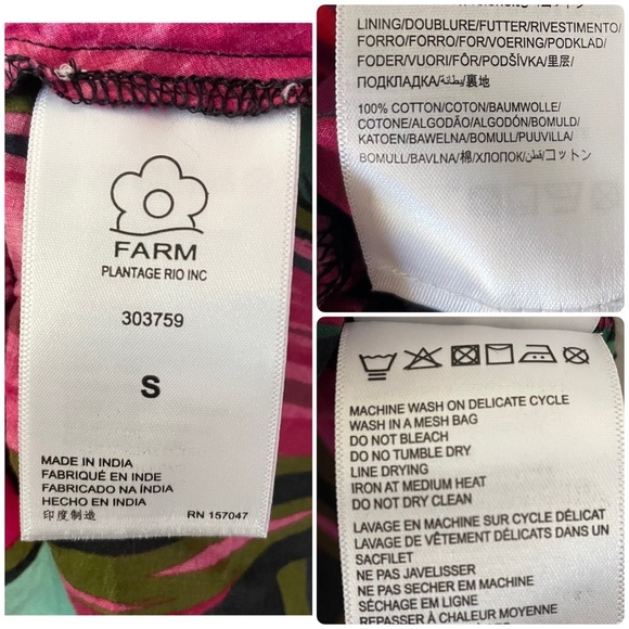 FARM Rio Midnight Leaves Mini Dress Women’s S Smocked Ruffle Puff Sleeve Cotton - Picture 13 of 16